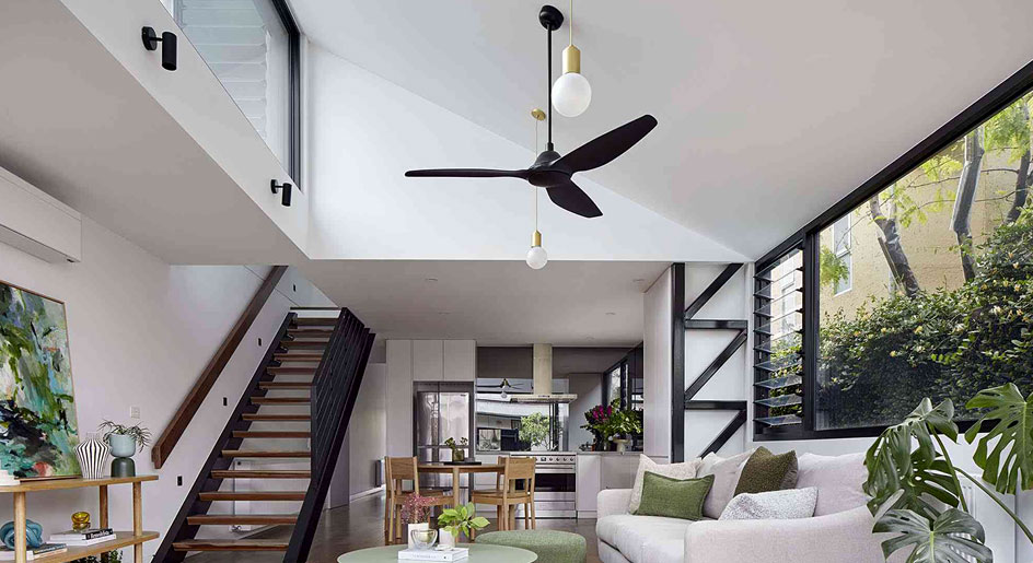How To Choose A Ceiling Fan For Vaulted Ceilings Lightology - Installing Bathroom Exhaust Fan On Sloped Ceiling