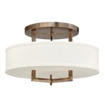 Hampton Semi Flush Ceiling Light - Brushed Bronze / Off White Linen