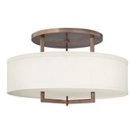 Hampton Semi Flush Ceiling Light - Brushed Bronze / Off White Linen