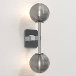 Tacoma Round Twin Wall Sconce - Polished Chrome / Smoke Ribbed