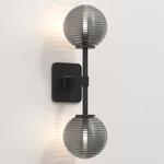 Tacoma Round Twin Wall Sconce - Matte Black / Smoke Ribbed