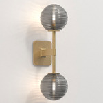 Tacoma Round Twin Wall Sconce - Antique Brass / Smoke Ribbed