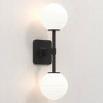 Tacoma Round Twin Wall Sconce - Matte Black / White Ribbed