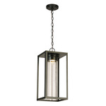 Walker Hill Outdoor LED Pendant - Matte Black / Clear Seedy