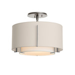 Exos Double Shade Semi Flush Ceiling Light - Sterling / Flax