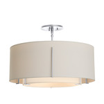 Exos Double Shade Semi Flush Ceiling Light - Sterling / Flax