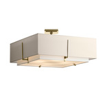 Exos Square Double Shade Semi Flush Ceiling Light - Sterling / Flax