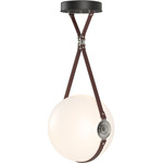 Derby Large Pendant - Polished Nickel / British Brown Leather / Opal