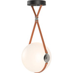 Derby Large Pendant - Polished Nickel / Chestnut Leather / Opal