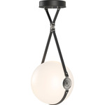 Derby Large Pendant - Polished Nickel / Black Leather / Opal