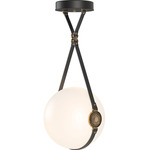 Derby Large Pendant - Antique Brass / Black Leather / Opal