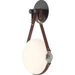 Derby Wall Sconce - Polished Nickel / British Brown Leather / Opal