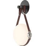 Derby Wall Sconce - Polished Nickel / British Brown Leather / Opal
