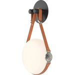 Derby Wall Sconce - Polished Nickel / Chestnut Leather / Opal