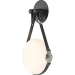 Derby Wall Sconce - Polished Nickel / Black Leather / Opal