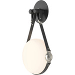 Derby Wall Sconce - Polished Nickel / Black Leather / Opal