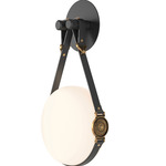 Derby Wall Sconce - Antique Brass / Black Leather / Opal