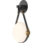 Derby Wall Sconce - Antique Brass / Black Leather / Opal