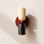 Up Down Wall Sconce - Oxide Red Canopy / Bone Upper Shade