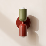 Up Down Wall Sconce - Oxide Red Canopy / Reed Green Upper Shade