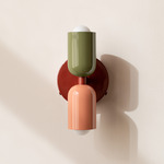 Up Down Wall Sconce - Oxide Red Canopy / Reed Green Upper Shade