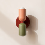 Up Down Wall Sconce - Oxide Red Canopy / Peach Upper Shade