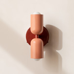Up Down Wall Sconce - Oxide Red Canopy / Peach Upper Shade