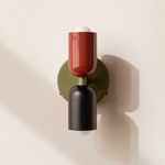 Up Down Wall Sconce - Reed Green Canopy / Oxide Red Upper Shade