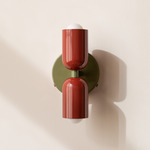 Up Down Wall Sconce - Reed Green Canopy / Oxide Red Upper Shade