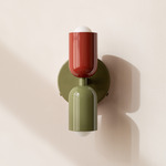 Up Down Wall Sconce - Reed Green Canopy / Oxide Red Upper Shade