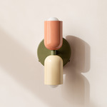 Up Down Wall Sconce - Reed Green Canopy / Peach Upper Shade