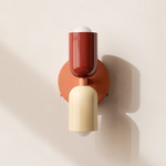 Up Down Wall Sconce - Peach Canopy / Oxide Red Upper Shade