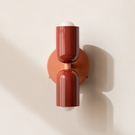 Up Down Wall Sconce - Peach Canopy / Oxide Red Upper Shade