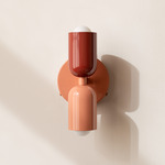 Up Down Wall Sconce - Peach Canopy / Oxide Red Upper Shade