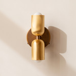 Brass Up Down Wall Sconce - Patina Brass Canopy / Brass Upper Shade
