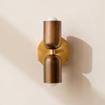 Brass Up Down Wall Sconce - Brass Canopy / Patina Brass Upper Shade