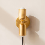 Brass Up Down Plug-In Wall Sconce - Brass Canopy / Brass Upper Shade