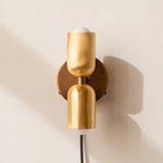 Brass Up Down Plug-In Wall Sconce - Patina Brass Canopy / Brass Upper Shade