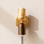 Brass Up Down Plug-In Wall Sconce - Brass Canopy / Brass Upper Shade