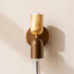 Brass Up Down Plug-In Wall Sconce - Patina Brass Canopy / Brass Upper Shade