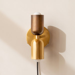 Brass Up Down Plug-In Wall Sconce - Brass Canopy / Patina Brass Upper Shade