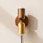 Brass Up Down Plug-In Wall Sconce - Patina Brass Canopy / Patina Brass Upper Shade