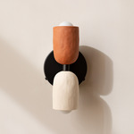 Ceramic Up Down Wall Sconce - Black Canopy / Terracotta Upper Shade