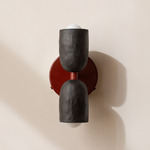 Ceramic Up Down Wall Sconce - Oxide Red Canopy / Black Clay Upper Shade