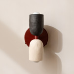 Ceramic Up Down Wall Sconce - Oxide Red Canopy / Black Clay Upper Shade