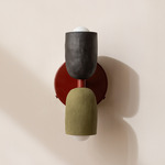 Ceramic Up Down Wall Sconce - Oxide Red Canopy / Black Clay Upper Shade