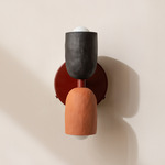 Ceramic Up Down Wall Sconce - Oxide Red Canopy / Black Clay Upper Shade