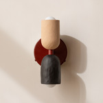 Ceramic Up Down Wall Sconce - Oxide Red Canopy / Tan Clay Upper Shade