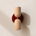 Ceramic Up Down Wall Sconce - Oxide Red Canopy / Tan Clay Upper Shade