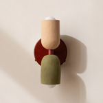 Ceramic Up Down Wall Sconce - Oxide Red Canopy / Tan Clay Upper Shade